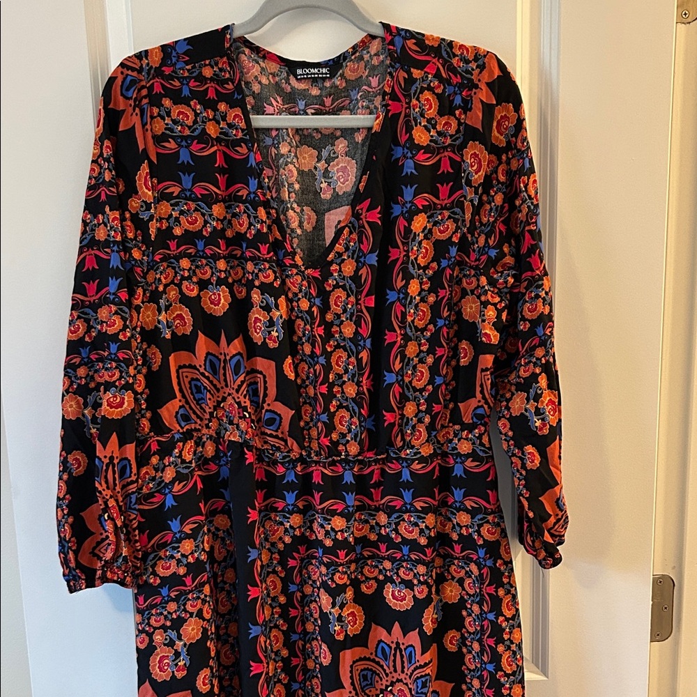 BloomChic Long-Sleeve Midi Dress with Pockets